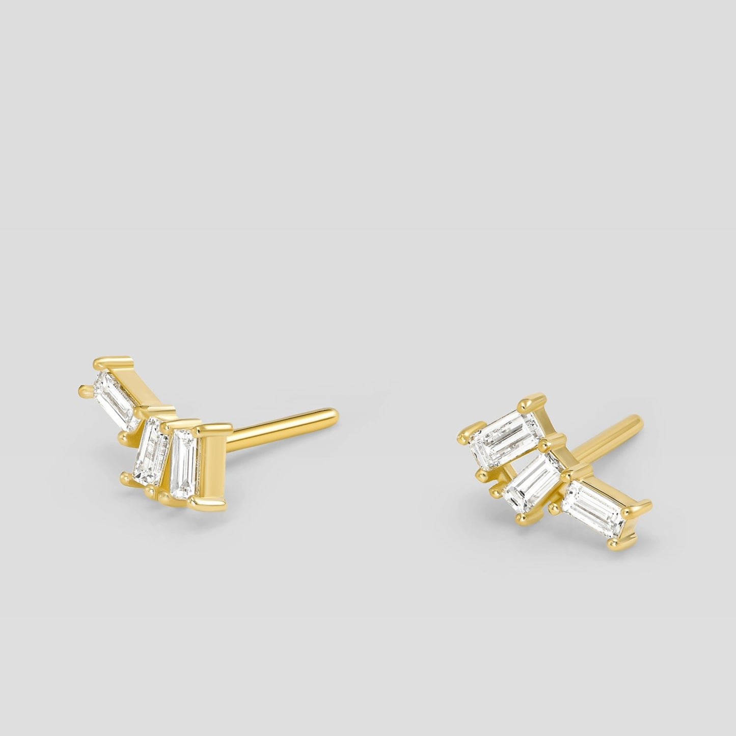 Small 14K gold baguette diamond stud earrings