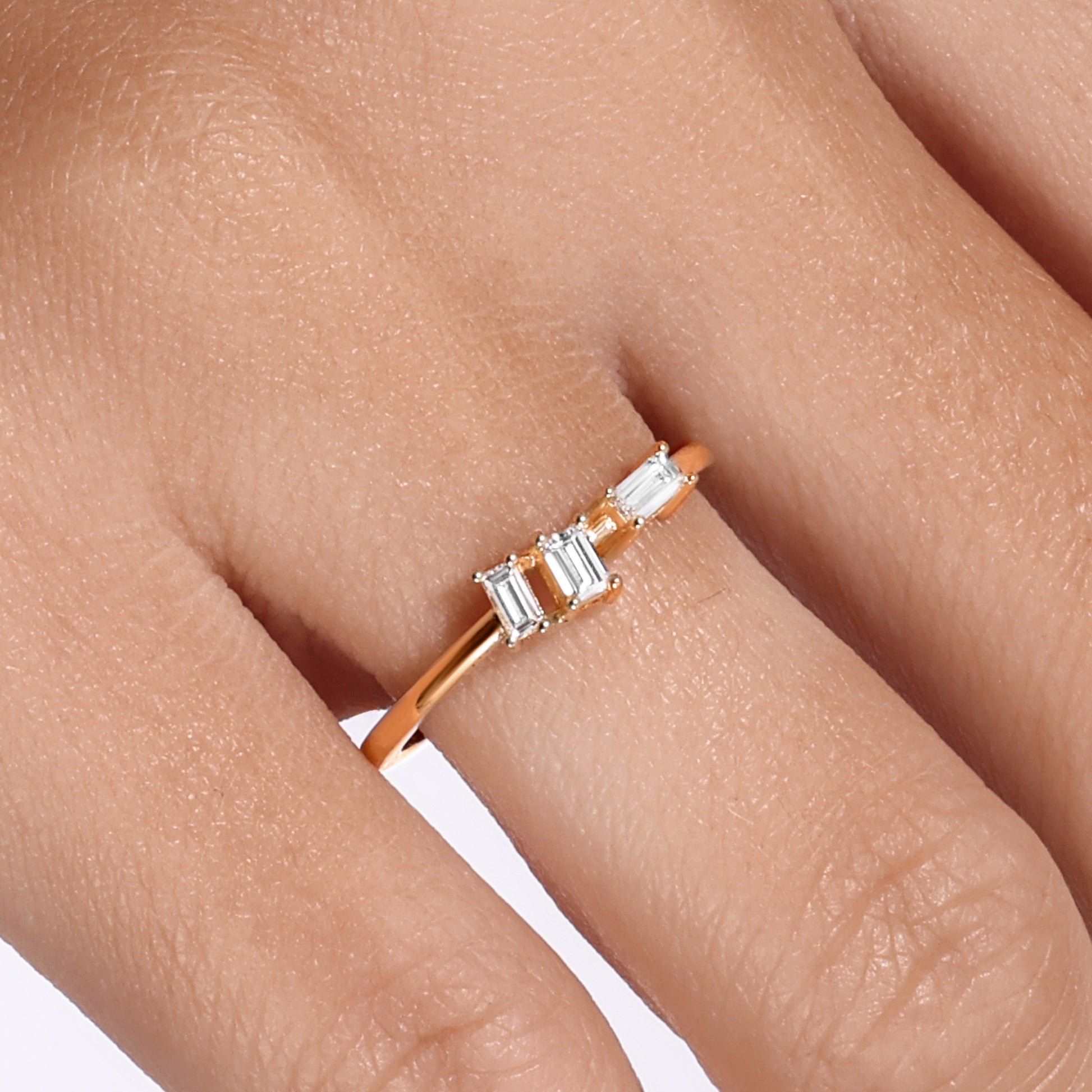 Tia 14k gold ring with baguette diamonds by Levi Tzeiger Jewelry