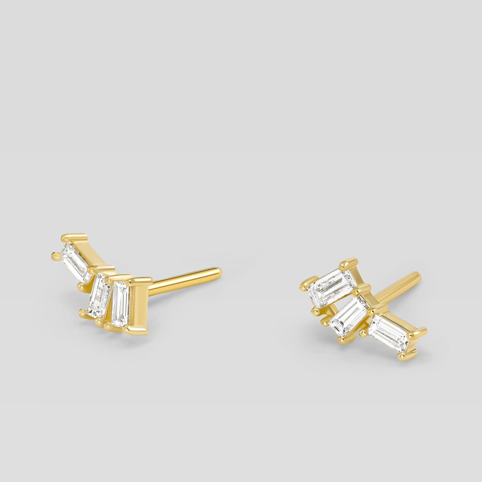 Small 14K gold baguette diamond stud earrings