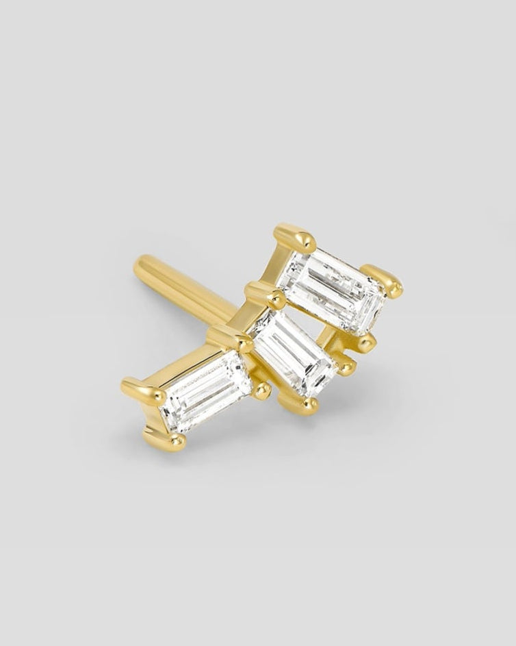 Small 14K gold baguette diamond stud earrings
