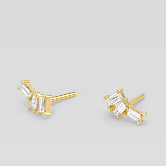 Small 14K gold baguette diamond stud earrings