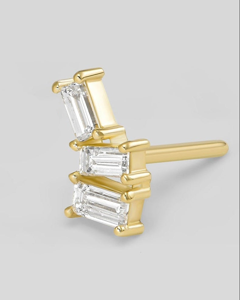 Small 14K gold baguette diamond stud earrings