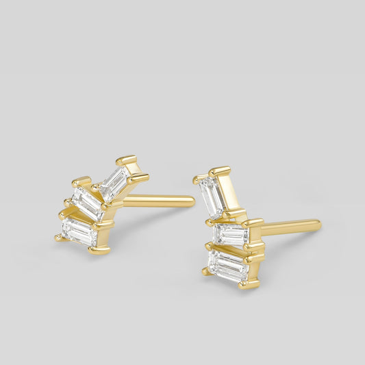 Small 14K gold baguette diamond stud earrings