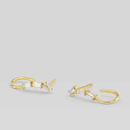 14K gold open hoop earrings with baguette diamonds