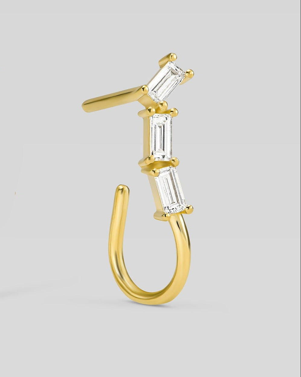 14K gold open hoop earrings with baguette diamonds