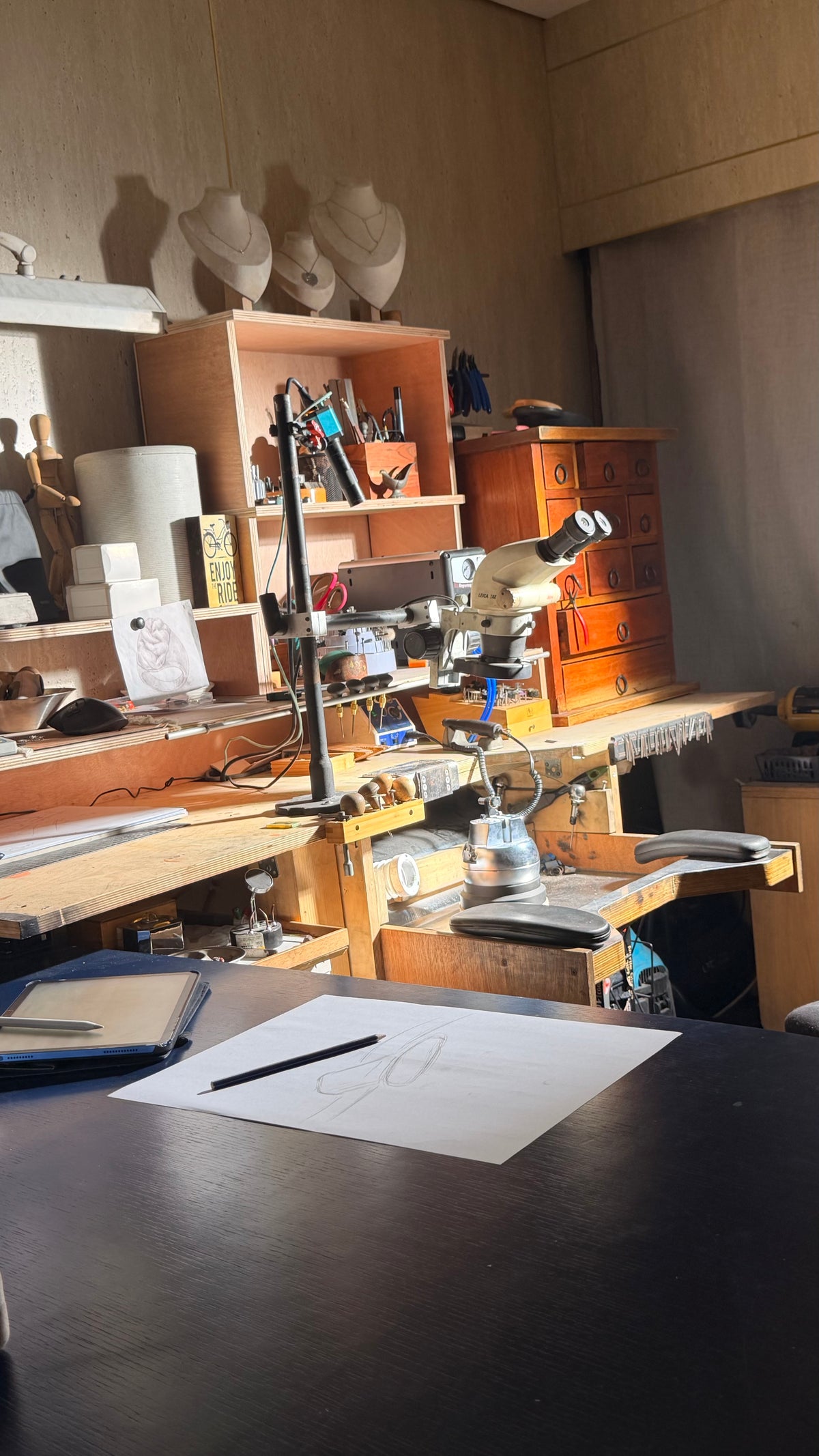 The workbench at the Levi Tzeiger studio