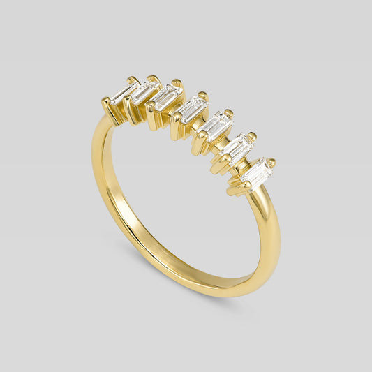 14K gold band ring with seven baguette diamonds
