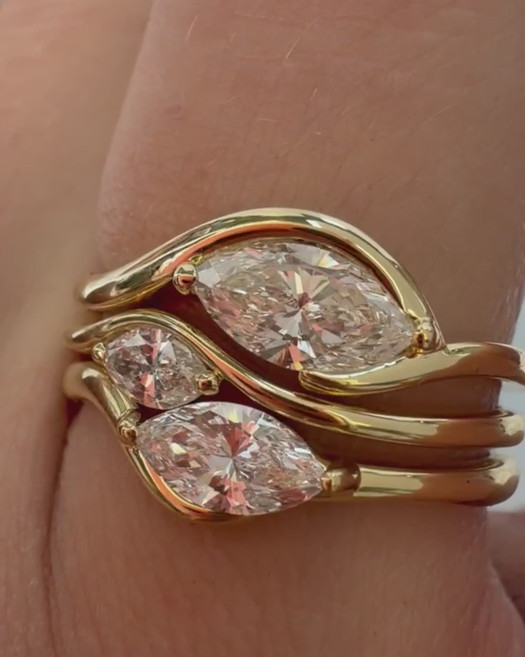 Motion Trio with In Between 1 ct, Special 0.50 ct and Motion 0.10 ct rings in 14K gold, video